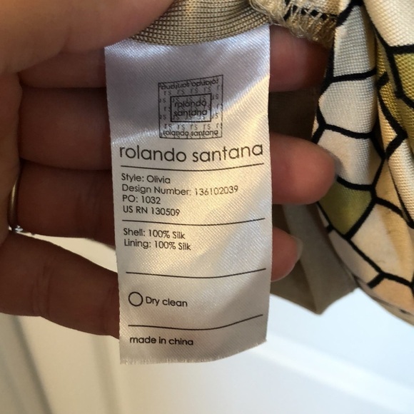 Rolando Santana Olivia 100% Silk Dress Sz 8 Geometric Print Sleeveless Boat Neck - Picture 5 of 8